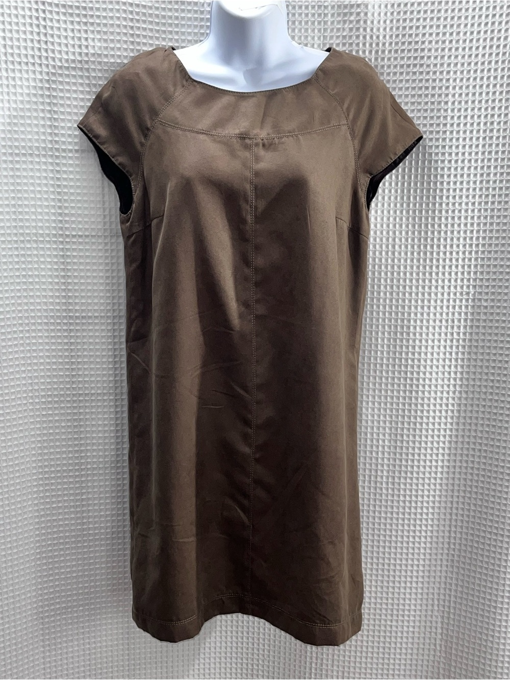 Zara Taupe Brown Cap-Sleeve faux suede Midi Dress size medium